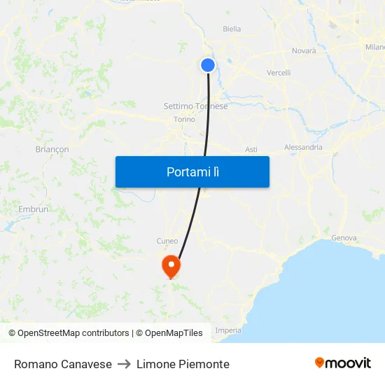 Romano Canavese to Limone Piemonte map