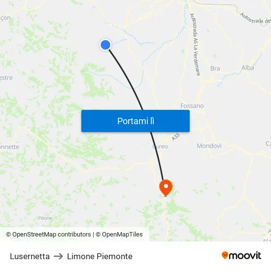 Lusernetta to Limone Piemonte map