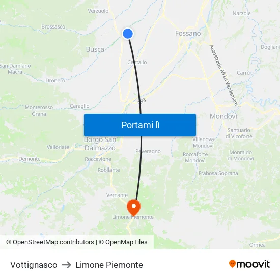 Vottignasco to Limone Piemonte map
