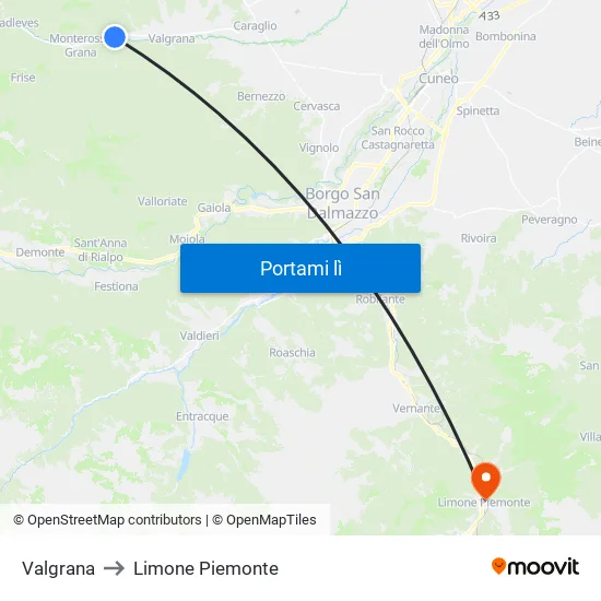 Valgrana to Limone Piemonte map