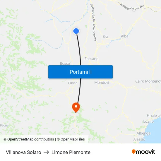 Villanova Solaro to Limone Piemonte map