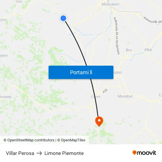 Villar Perosa to Limone Piemonte map