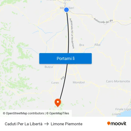 Caduti Per La Libertà to Limone Piemonte map