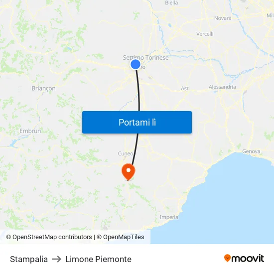 Stampalia to Limone Piemonte map