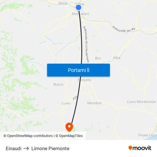 Einaudi to Limone Piemonte map