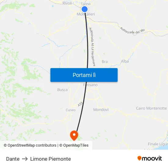 Dante to Limone Piemonte map