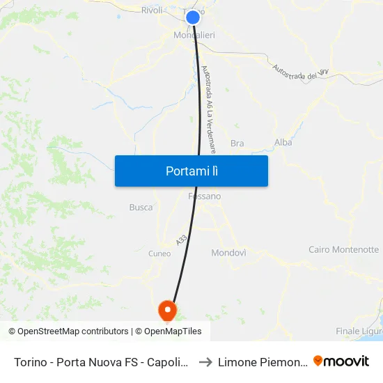 Torino - Porta Nuova FS - Capolinea to Limone Piemonte map