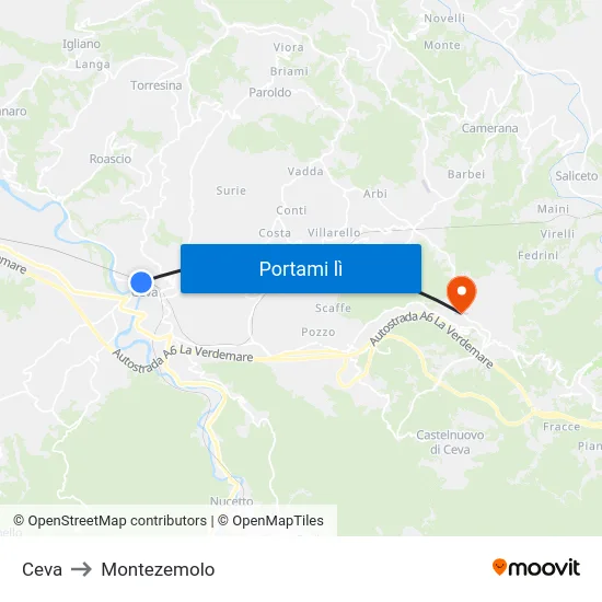 Ceva to Montezemolo map