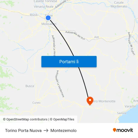Torino Porta Nuova to Montezemolo map