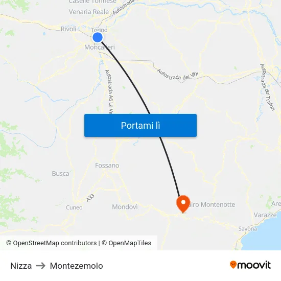 Nizza to Montezemolo map