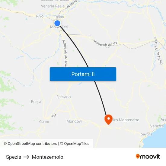 Spezia to Montezemolo map