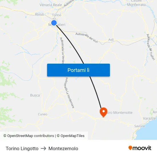Torino Lingotto to Montezemolo map