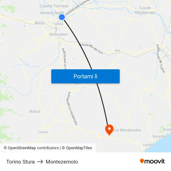 Torino Stura to Montezemolo map