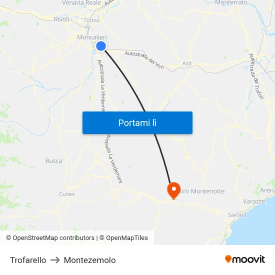 Trofarello to Montezemolo map