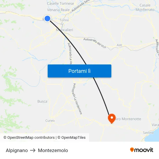 Alpignano to Montezemolo map