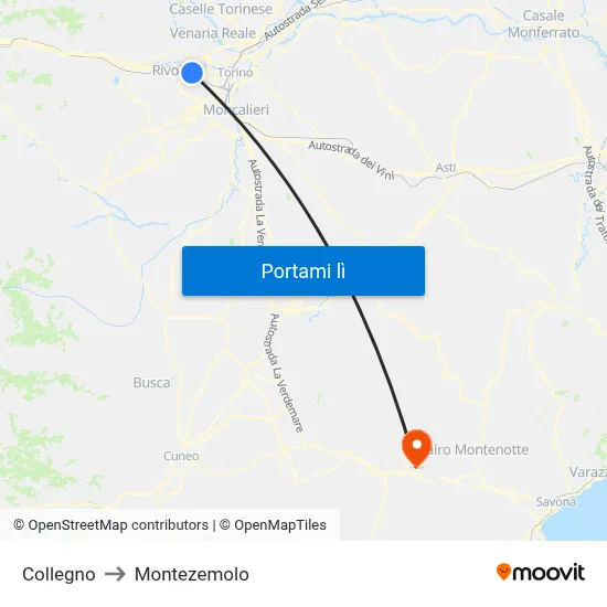 Collegno to Montezemolo map
