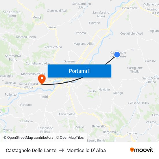 Castagnole Delle Lanze to Monticello D' Alba map