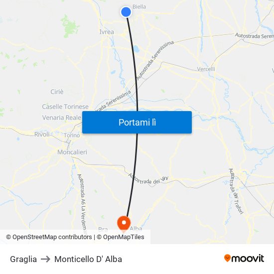 Graglia to Monticello D' Alba map
