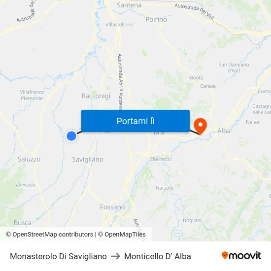 Monasterolo Di Savigliano to Monticello D' Alba map