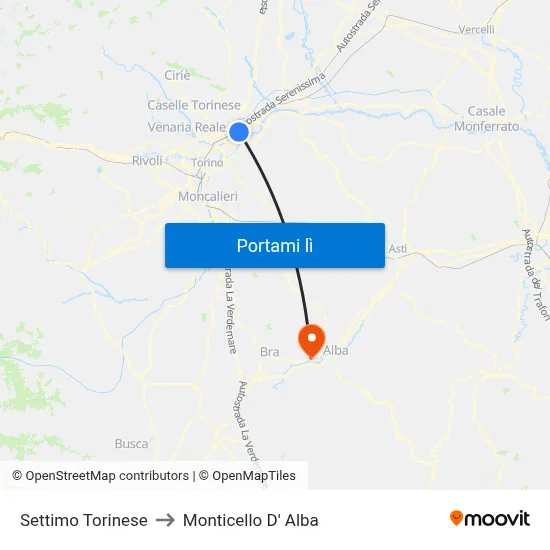 Settimo Torinese to Monticello D' Alba map
