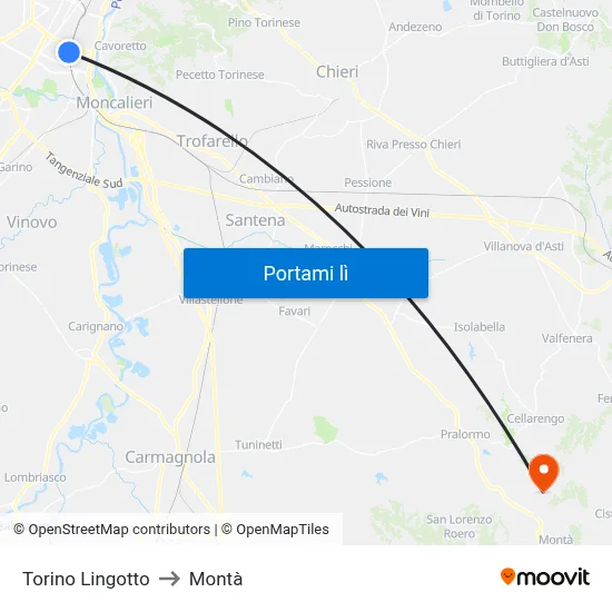 Torino Lingotto to Montà map