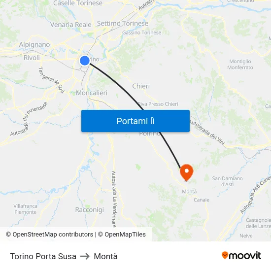 Torino Porta Susa to Montà map