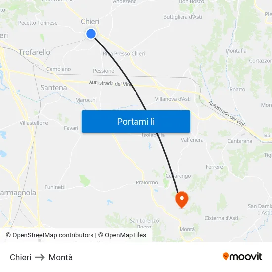 Chieri to Montà map