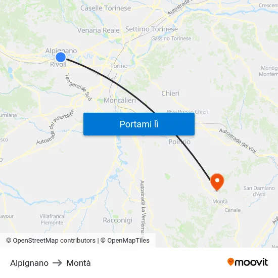 Alpignano to Montà map
