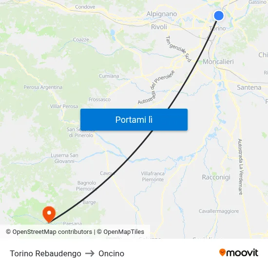 Torino Rebaudengo to Oncino map