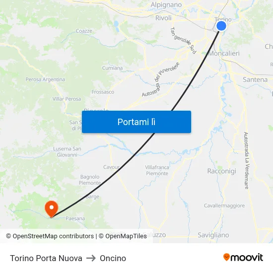 Torino Porta Nuova to Oncino map