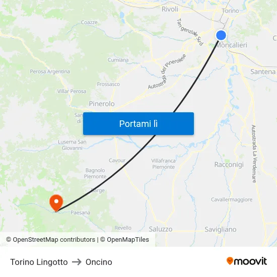 Torino Lingotto to Oncino map