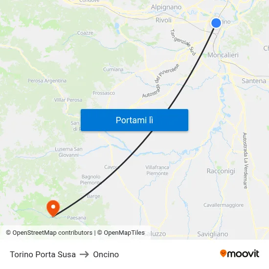 Torino Porta Susa to Oncino map