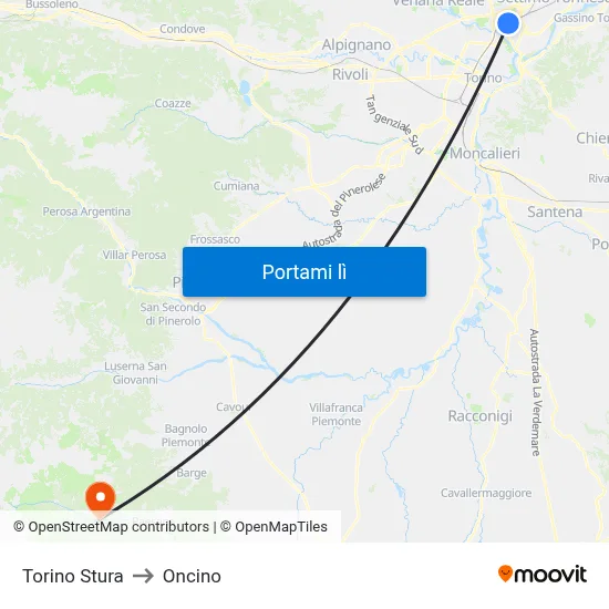 Torino Stura to Oncino map