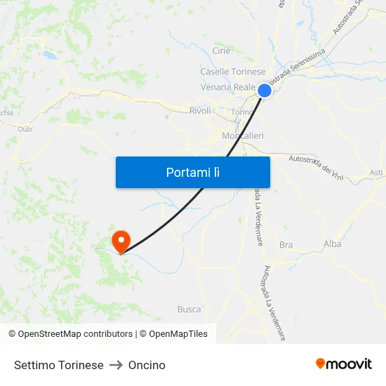 Settimo Torinese to Oncino map