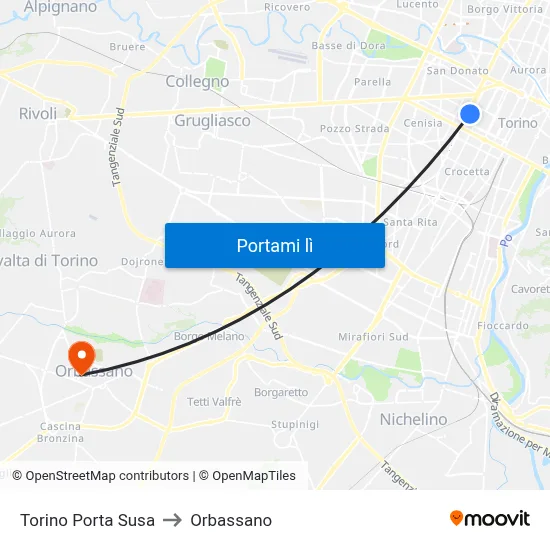 Torino Porta Susa to Orbassano map