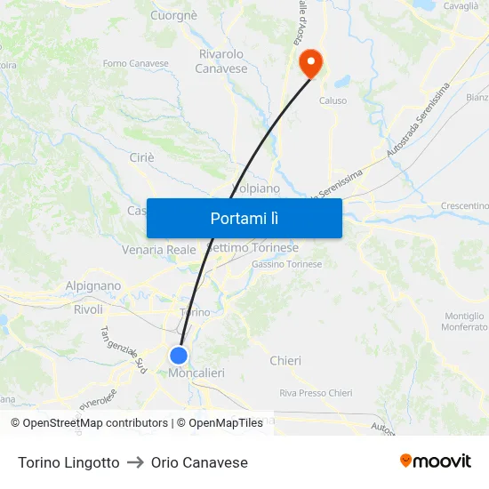 Torino Lingotto to Orio Canavese map