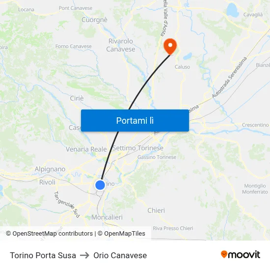 Torino Porta Susa to Orio Canavese map