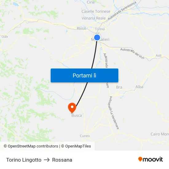 Torino Lingotto to Rossana map