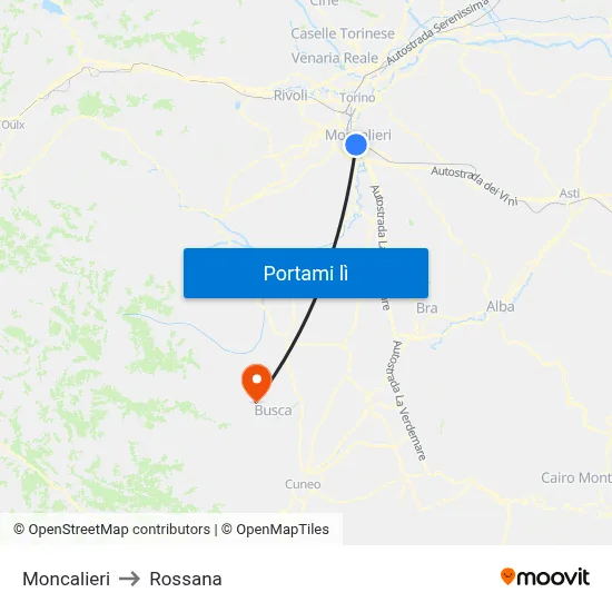 Moncalieri to Rossana map