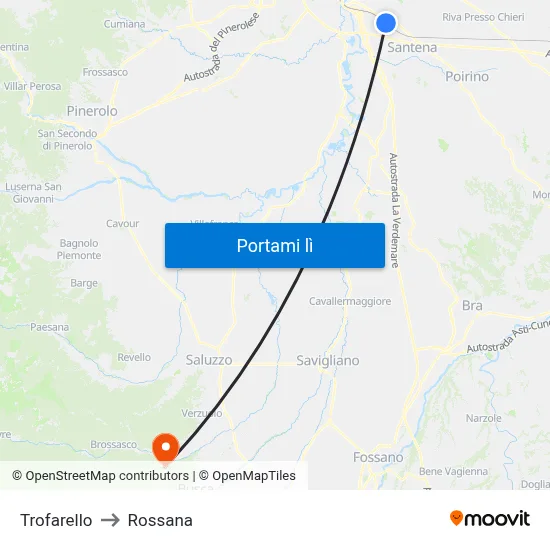 Trofarello to Rossana map