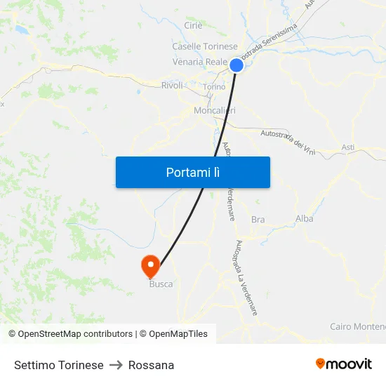 Settimo Torinese to Rossana map
