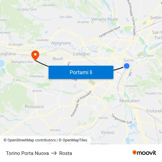 Torino Porta Nuova to Rosta map