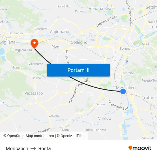 Moncalieri to Rosta map