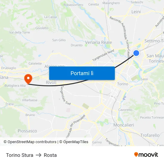 Torino Stura to Rosta map