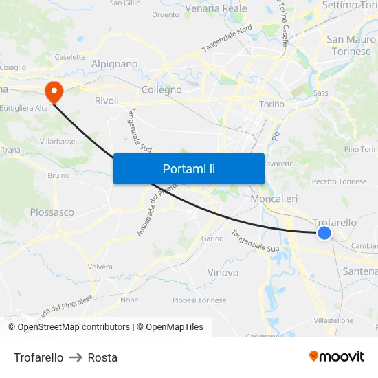 Trofarello to Rosta map