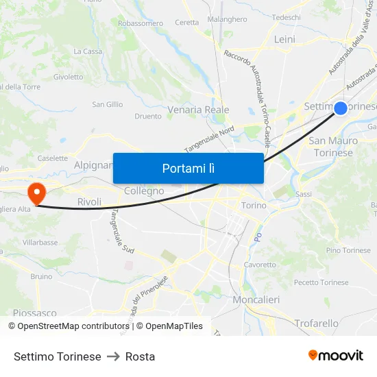 Settimo Torinese to Rosta map