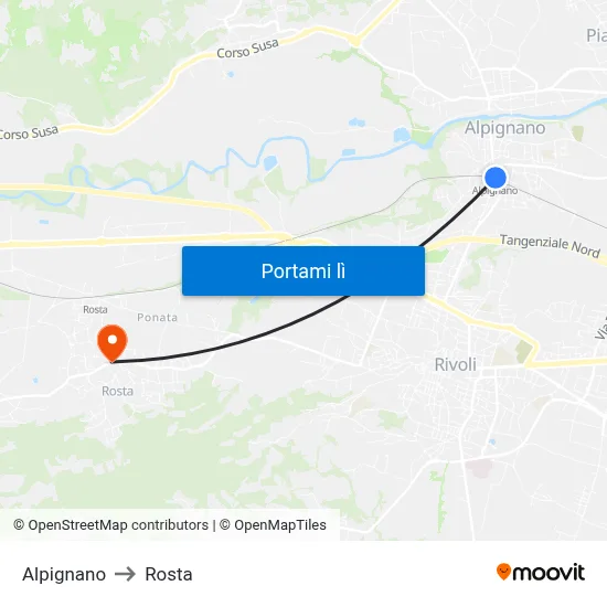 Alpignano to Rosta map