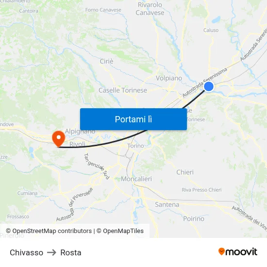 Chivasso to Rosta map