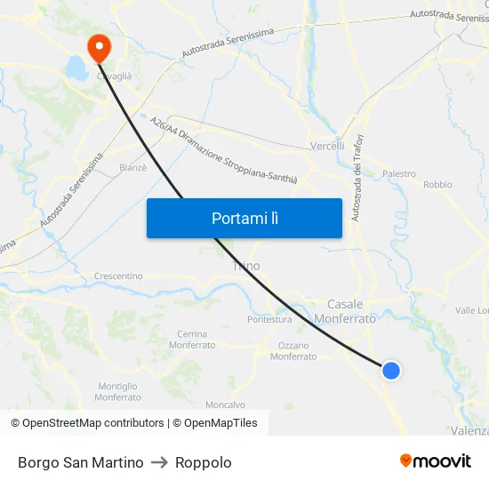 Borgo San Martino to Roppolo map