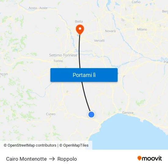 Cairo Montenotte to Roppolo map